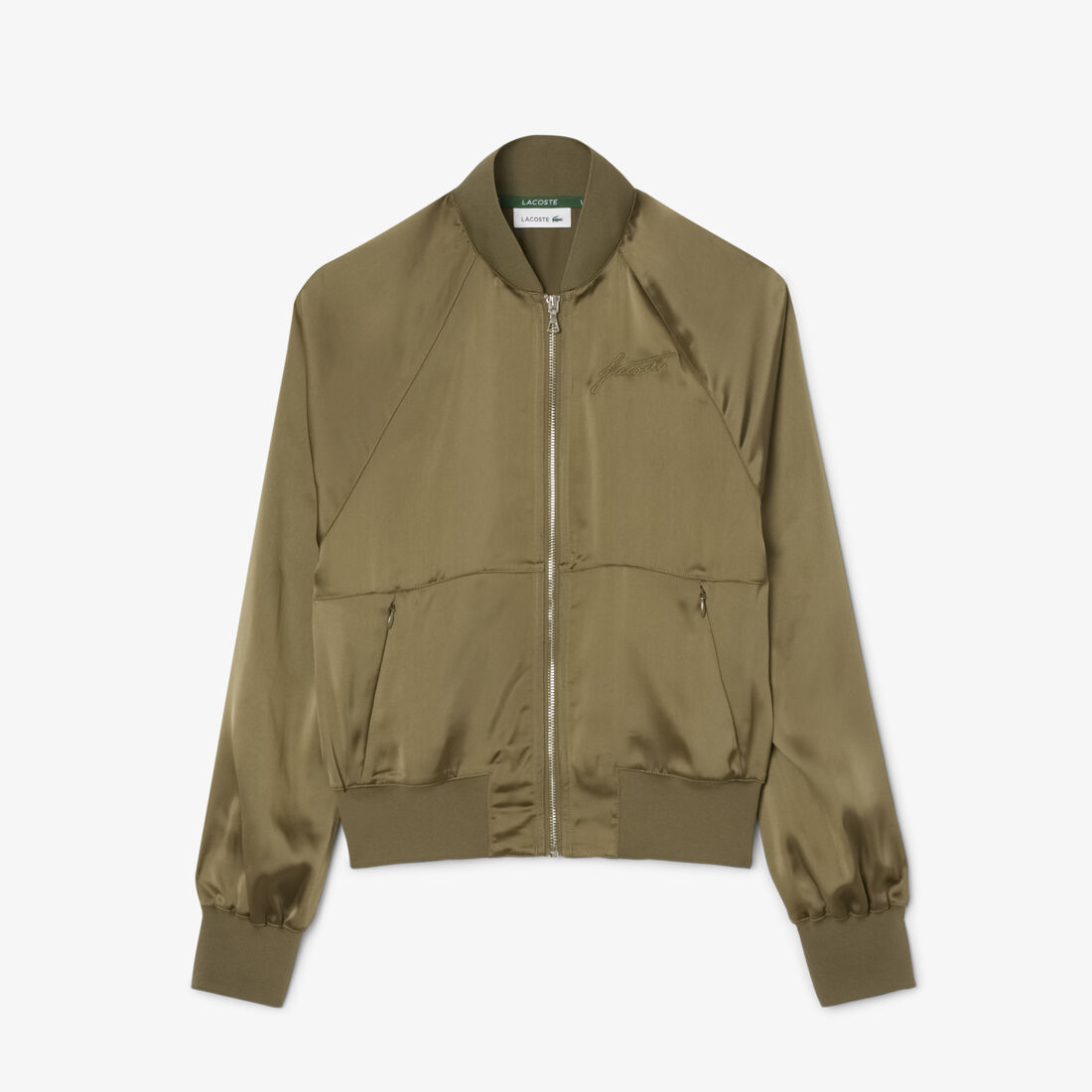 Oversized Embroidered Signature Satin Bomber Jacket Oversized Embroidered Signature Satin Bomber Jacket