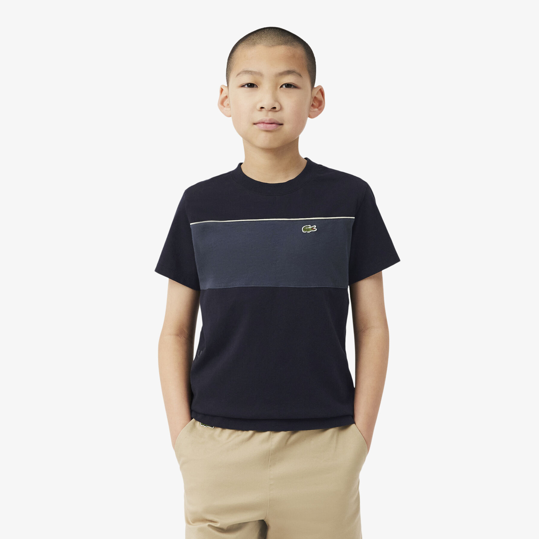 lacoste cotton colour block t shirt