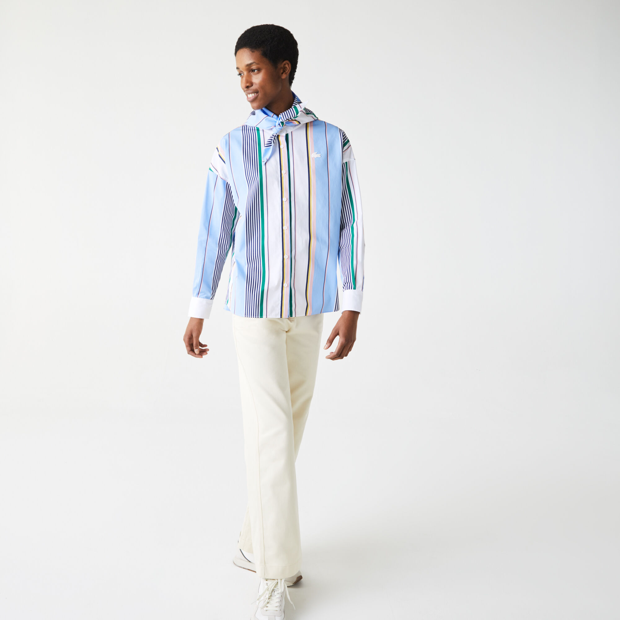 Women’s Lacoste LIVE Classic Fit Scarf Neck Striped Cotton Shirt Women’s Lacoste LIVE Classic Fit Scarf Neck Striped Cotton Shirt