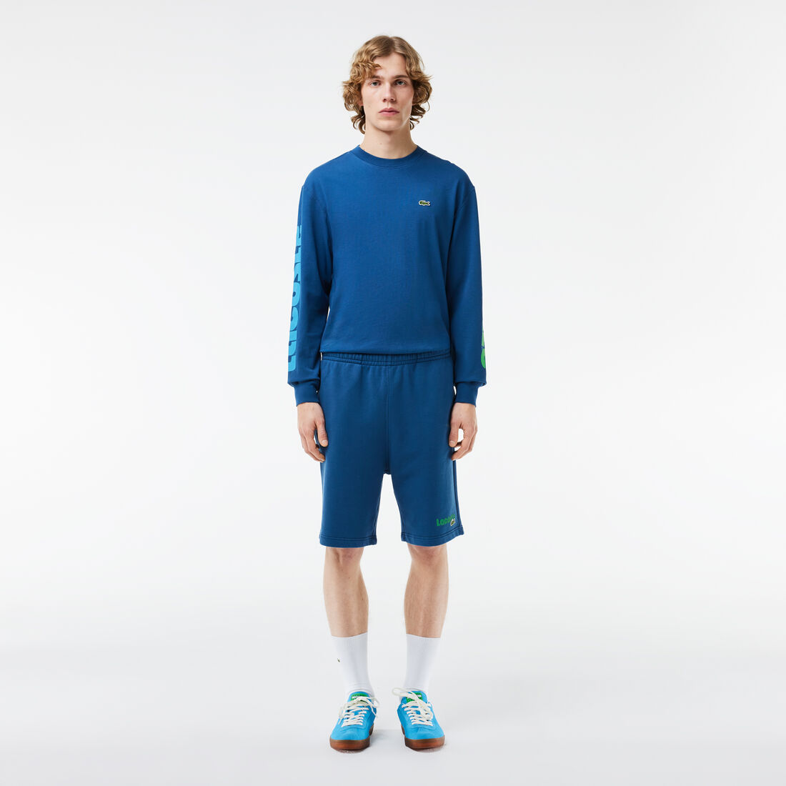 Washed Effect Lacoste Print Jogger Shorts