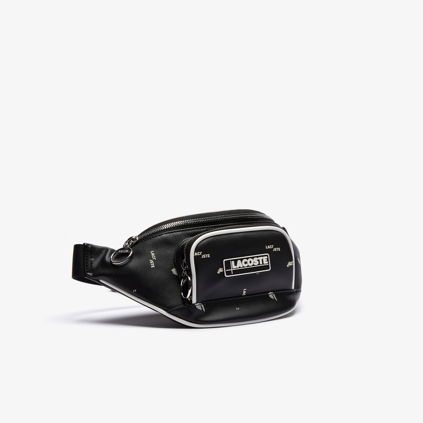 حقيبة خصر بسحاب من القماش المغلف بالبلاستيك مع طبعات بحروف Lacoste للرجال