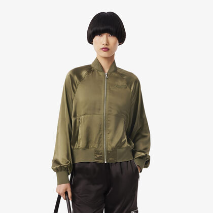 Oversized Embroidered Signature Satin Bomber Jacket