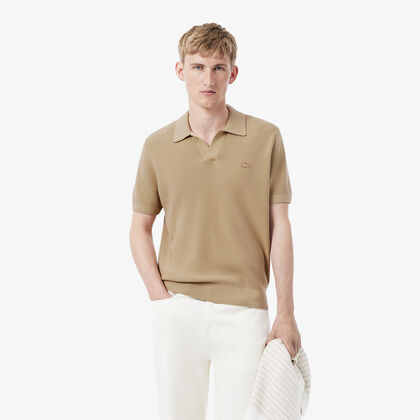 lacoste cotton blend open polo collar sweater