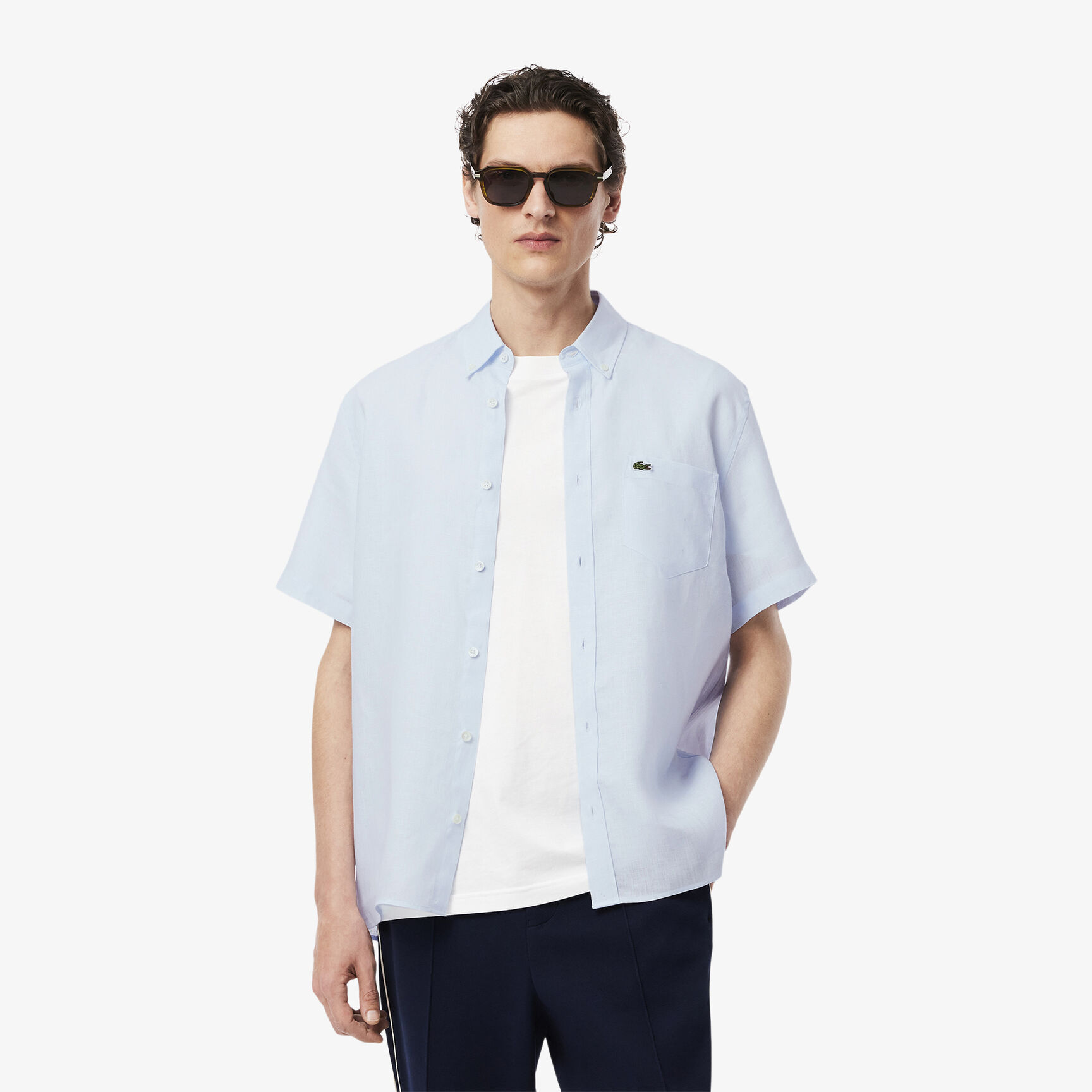 قميص كتان بأكمام قصيرة