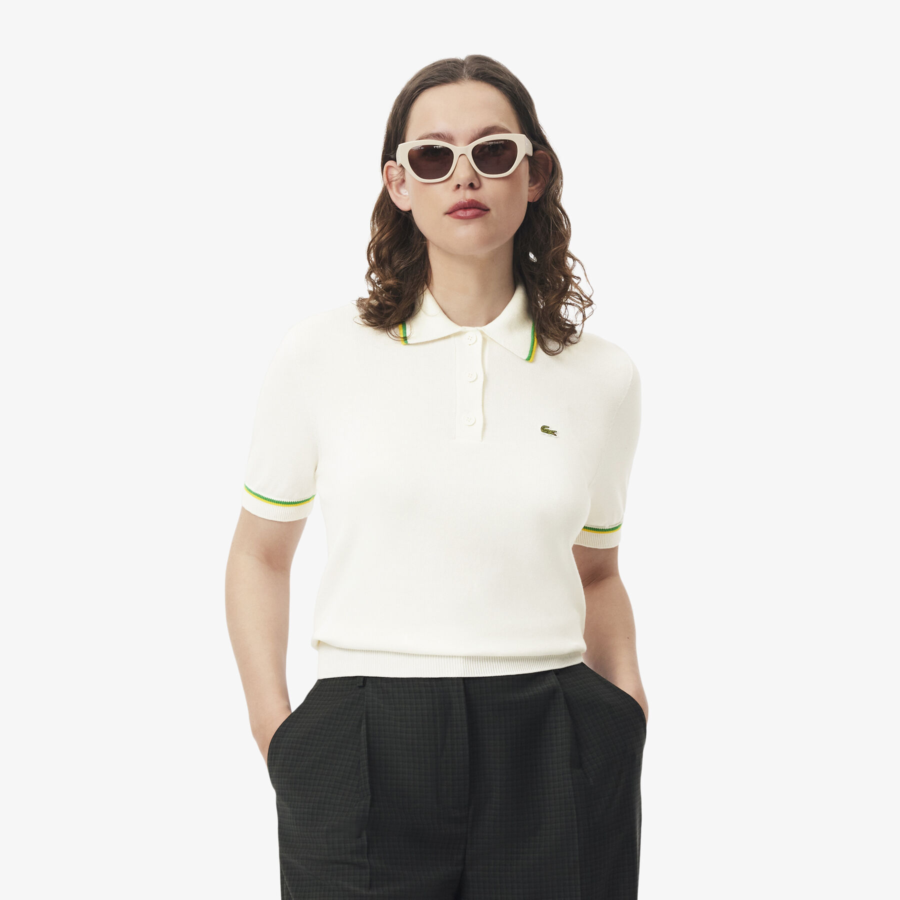 lacoste cropped 3d seamless stretch cotton polo shirt