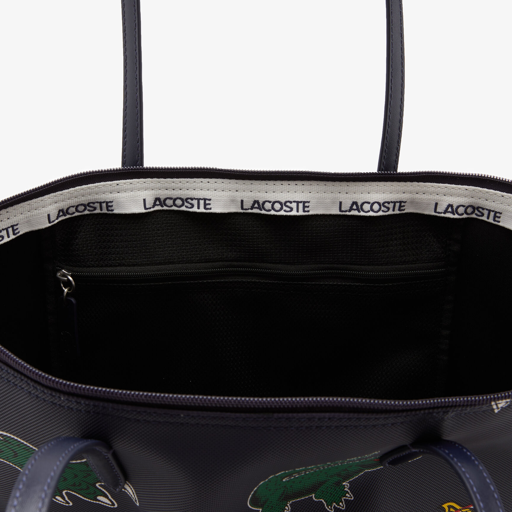 حقيبة يد لاكوست بنقشة رسوم متحركة من تشكيلة موسم الأعياد للنساء