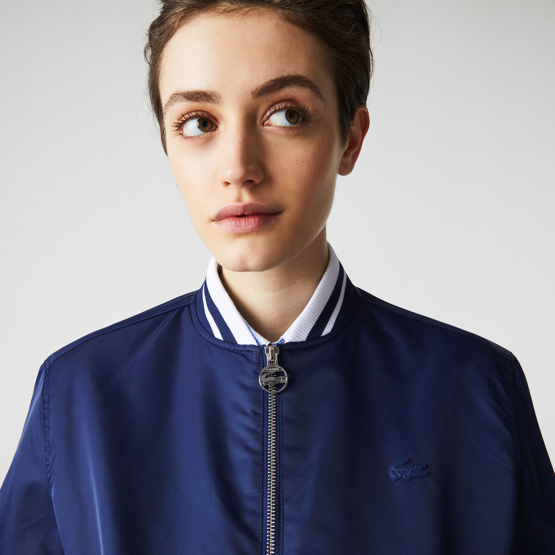 lacoste women s water resistant quilted zip bomber jacket