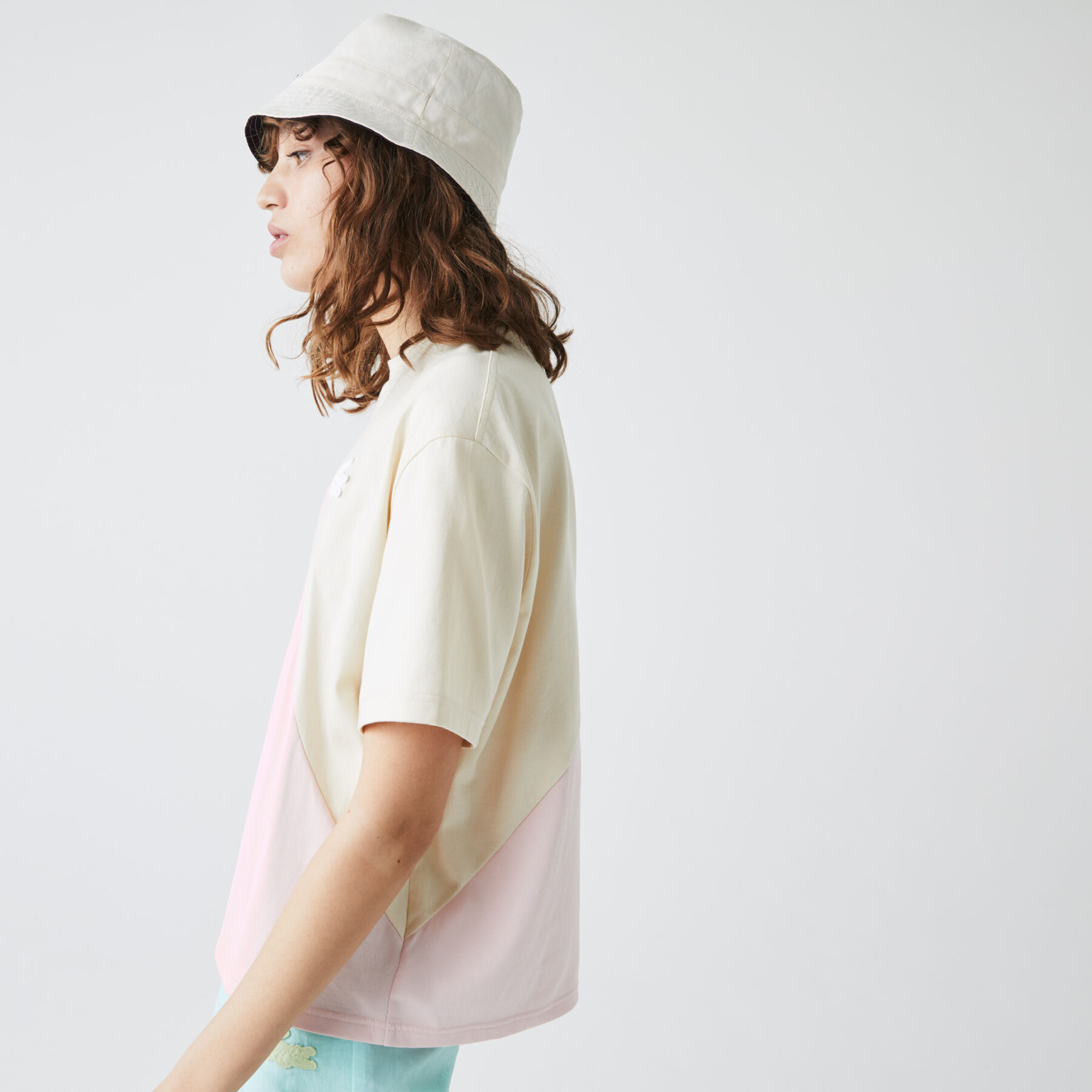 لاكوست تي شيرت قطن للنساء ثنائي اللون قصة فضفاضة مجموعة lacoste live