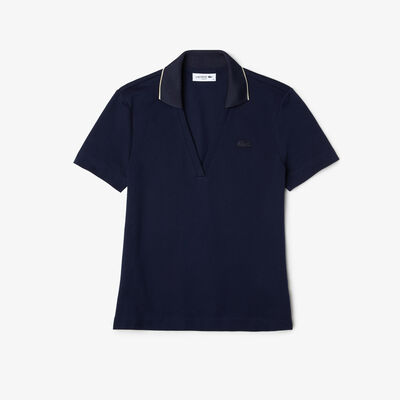 Women’s Slim Fit V Neck Stretch Piqué Polo Shirt