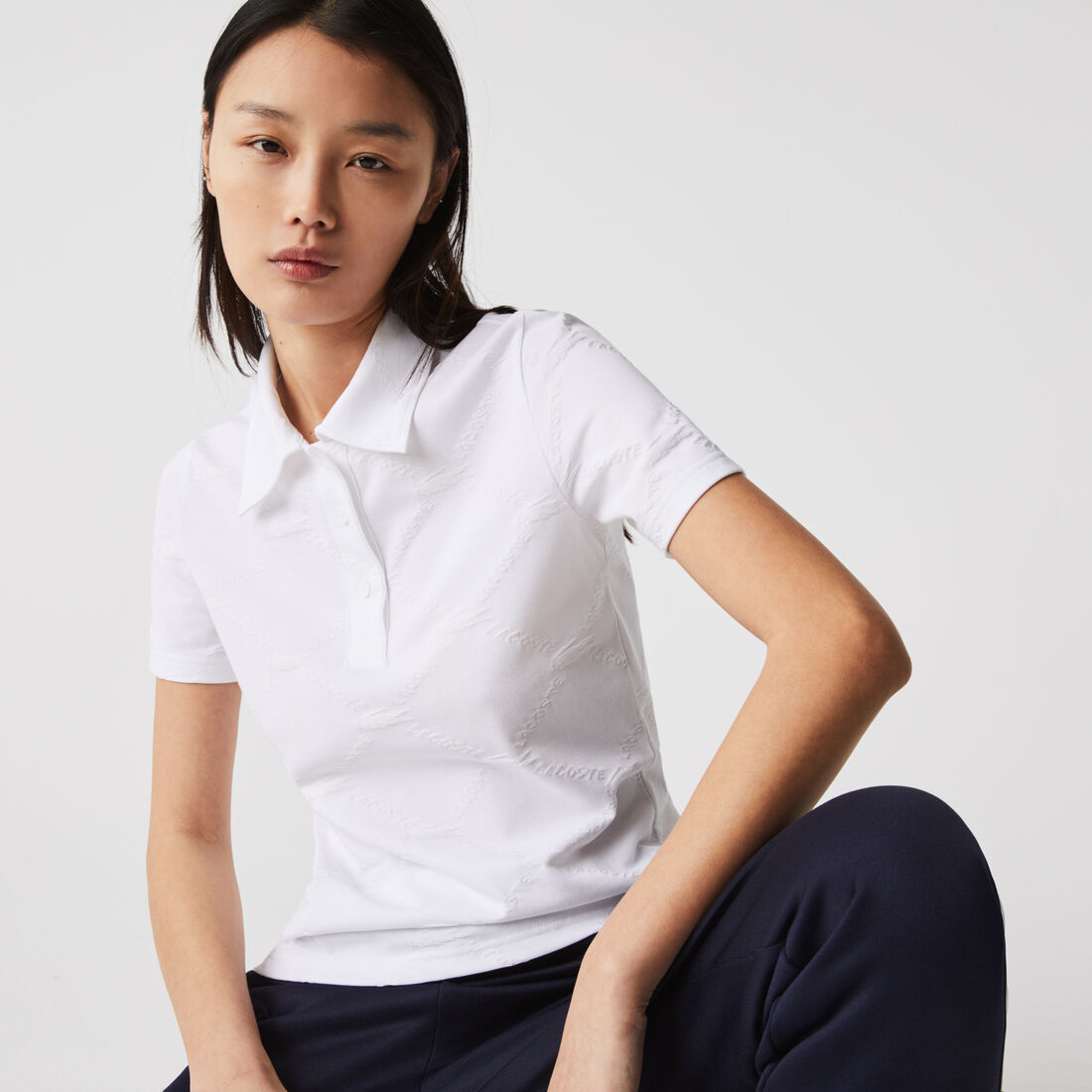 Women’s Lacoste LIVE Slim Fit Monogram Patterned Polo Women’s Lacoste LIVE Slim Fit Monogram Patterned Polo