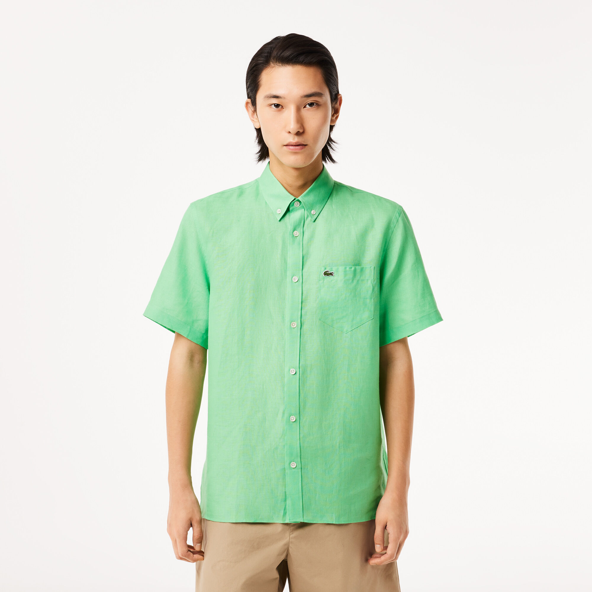 Buy Men s Lacoste Short Sleeve Linen Shirt Lacoste QA