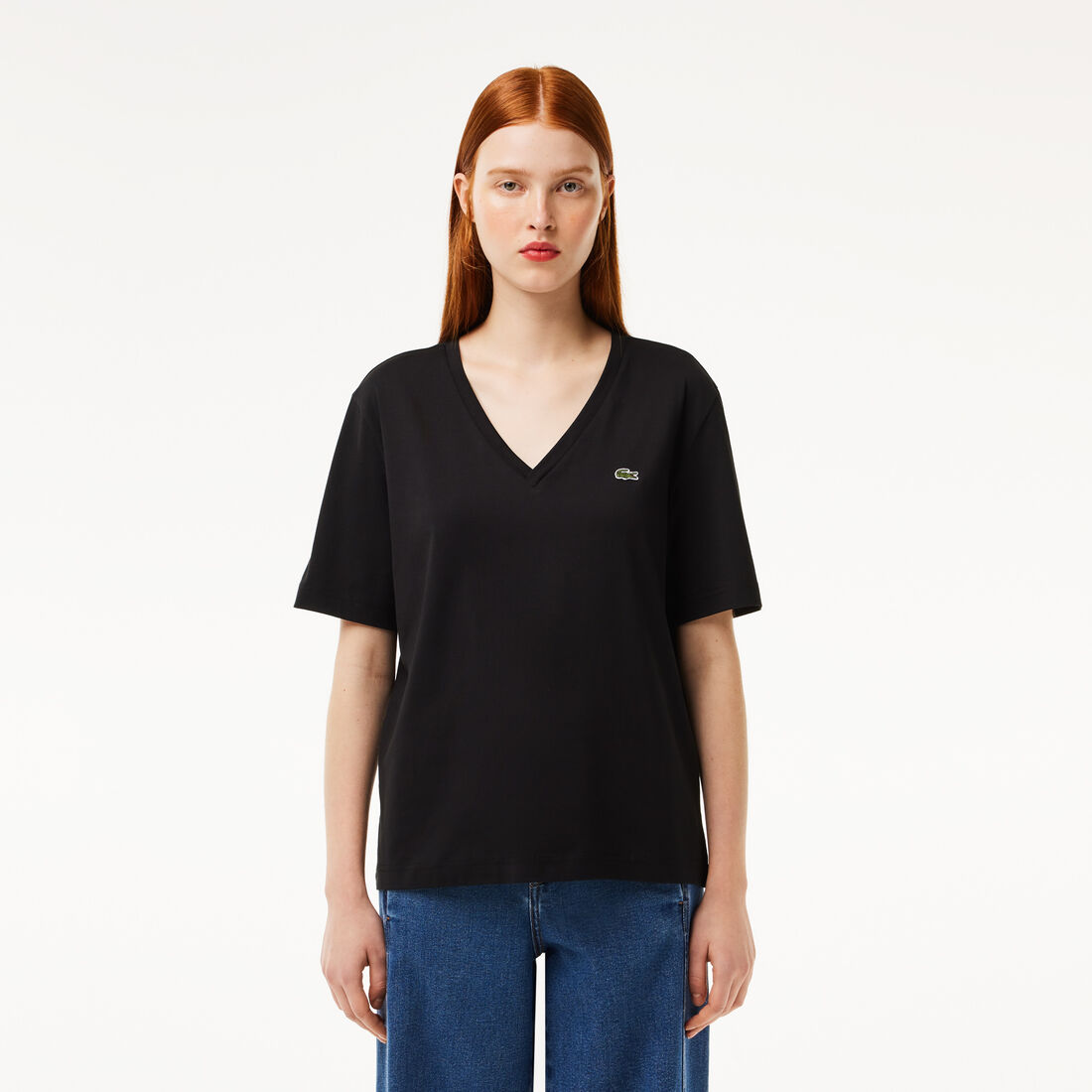 Relaxed Fit Soft Cotton Jersey V Neck T-shirt
