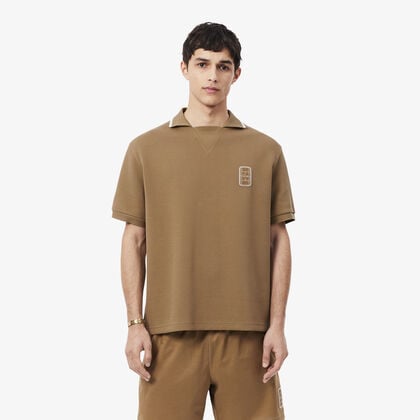 lacoste loose fit embroidered badge pique polo shirt
