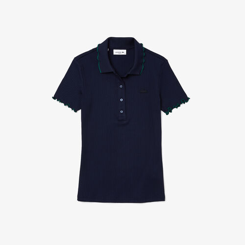 Women's Lacoste Slim Fit Ribbed Colored Flounced Details Polo