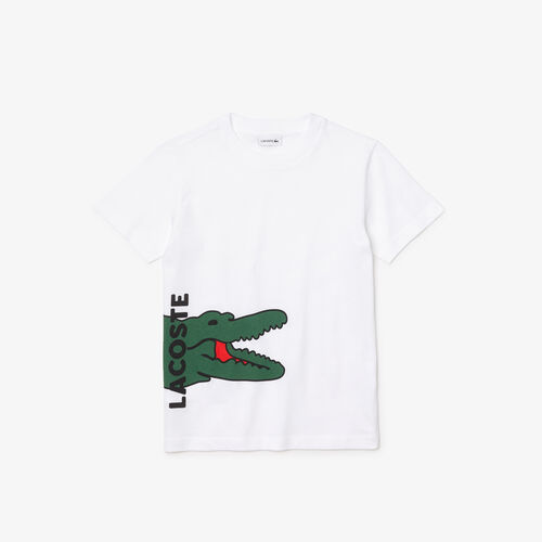 Kids' Crew Neck Printed Crocodile Cotton T-shirt