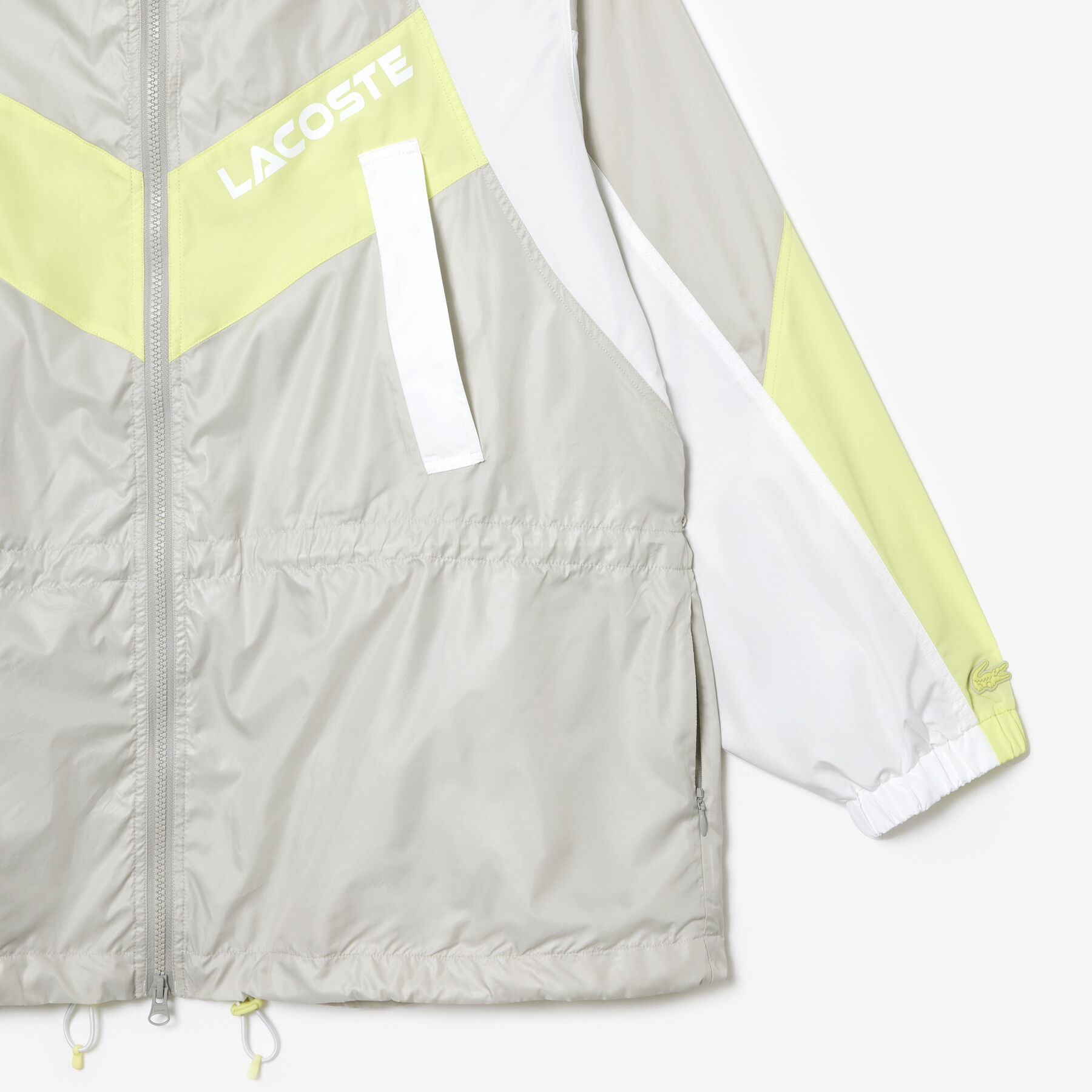 lacoste oversized hooded colourblock jacket with adjustable waist