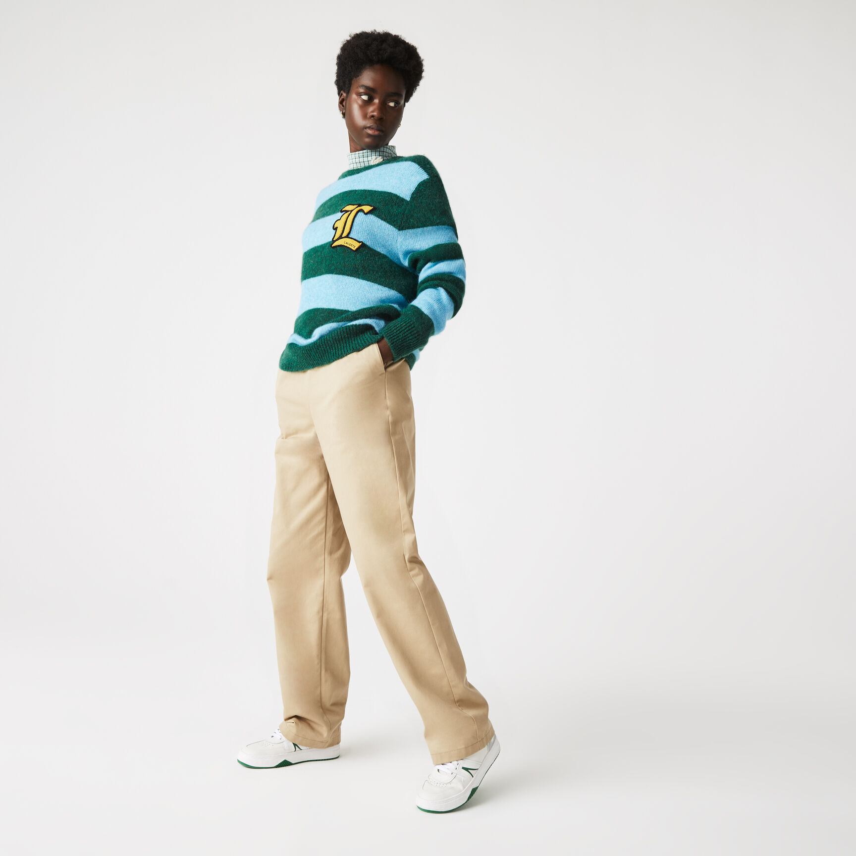 Unisex Lacoste L!VE Badge Striped Wool Blend Sweater Unisex Lacoste L!VE Badge Striped Wool Blend Sweater