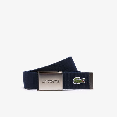 Men's Made In France Lacoste Engraved Buckle Woven Fabric Belt