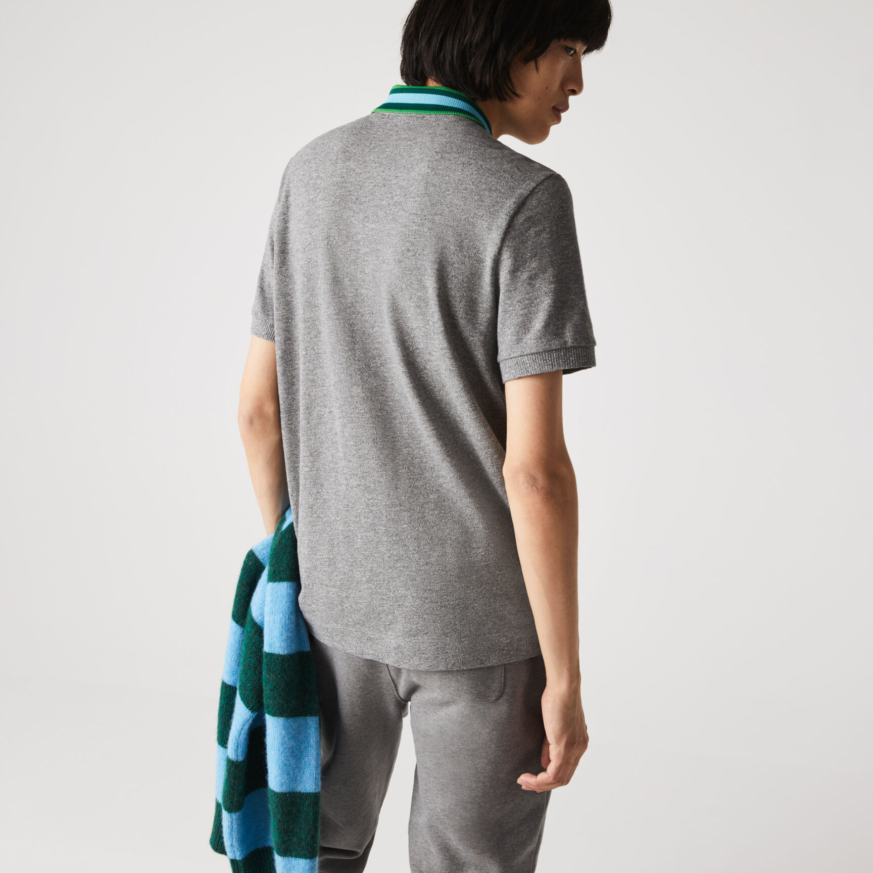 بولو Lacoste من قطن بيكيه ذو الياقة المخططة للرجال