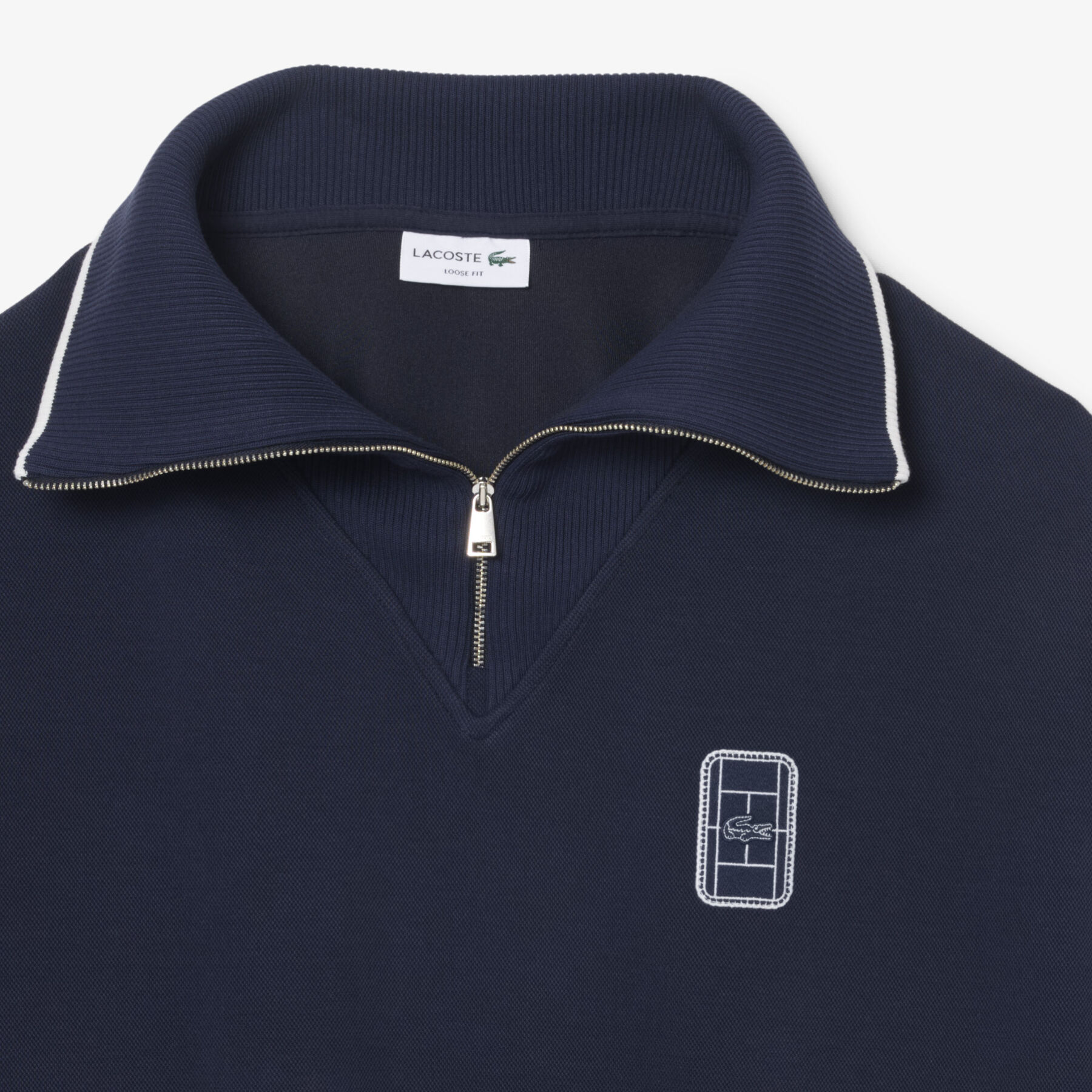 lacoste loose fit high zipped neck badge accent sweatshirt