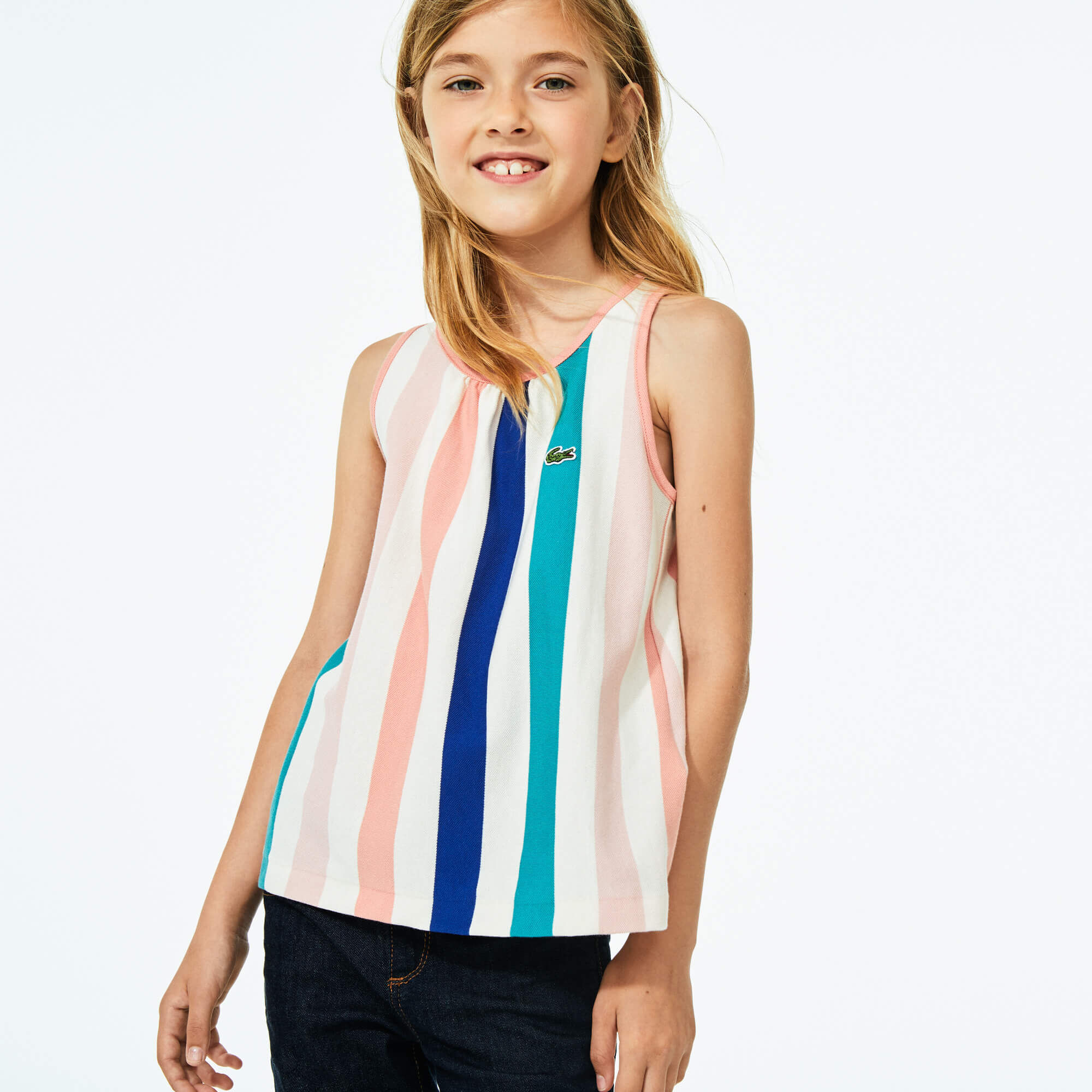 Girls' Striped Cotton Piqué Tank Top Girls' Striped Cotton Piqué Tank Top