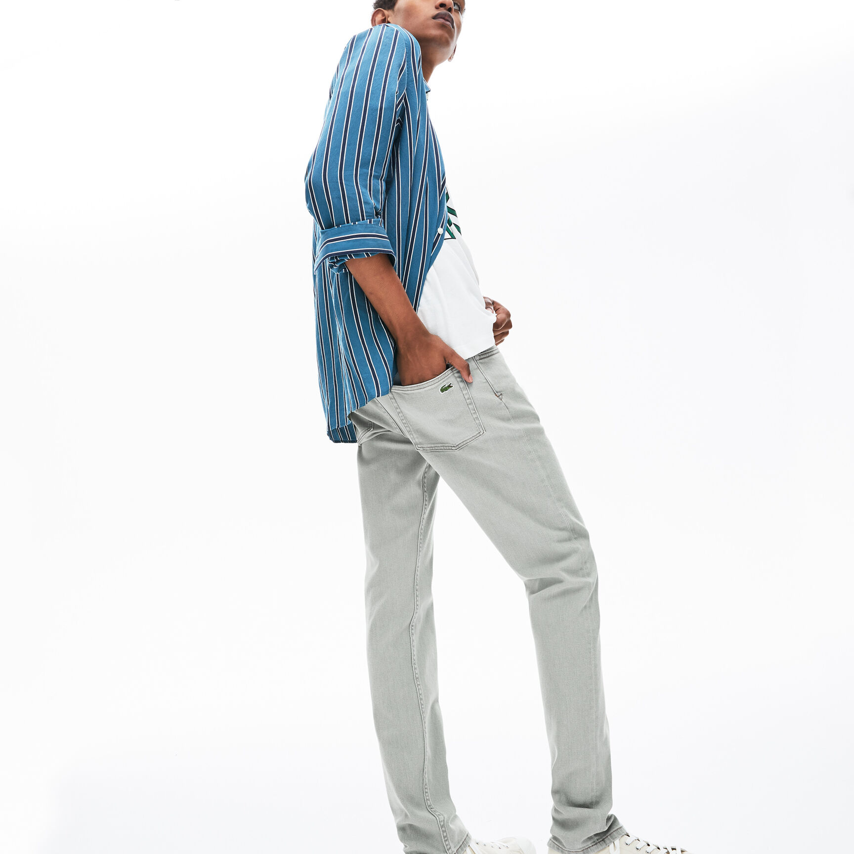 بنطال جينز بقصة ضيقة من الدنيم المرن مع 5 جيوب للرجال بنطال جينز بقصة ضيقة من الدنيم المرن مع 5 جيوب للرجال