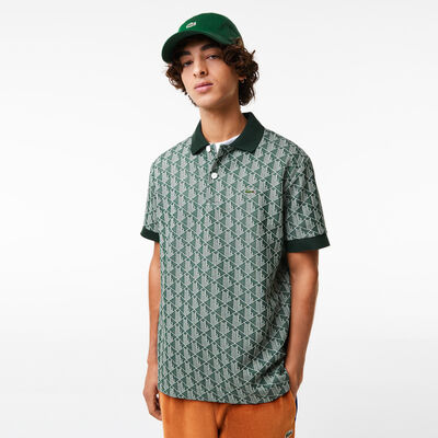 Men's Classic Fit Monogram Print Contrast Collar Polo Shirt