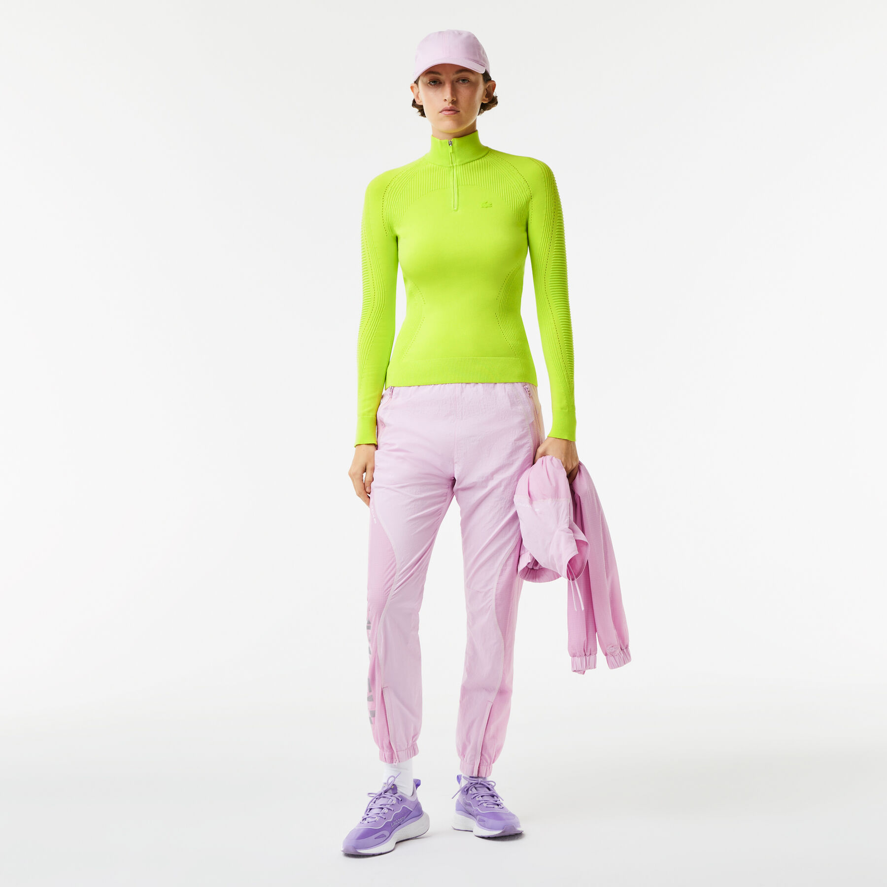 women s lacoste zip neck wool sweater