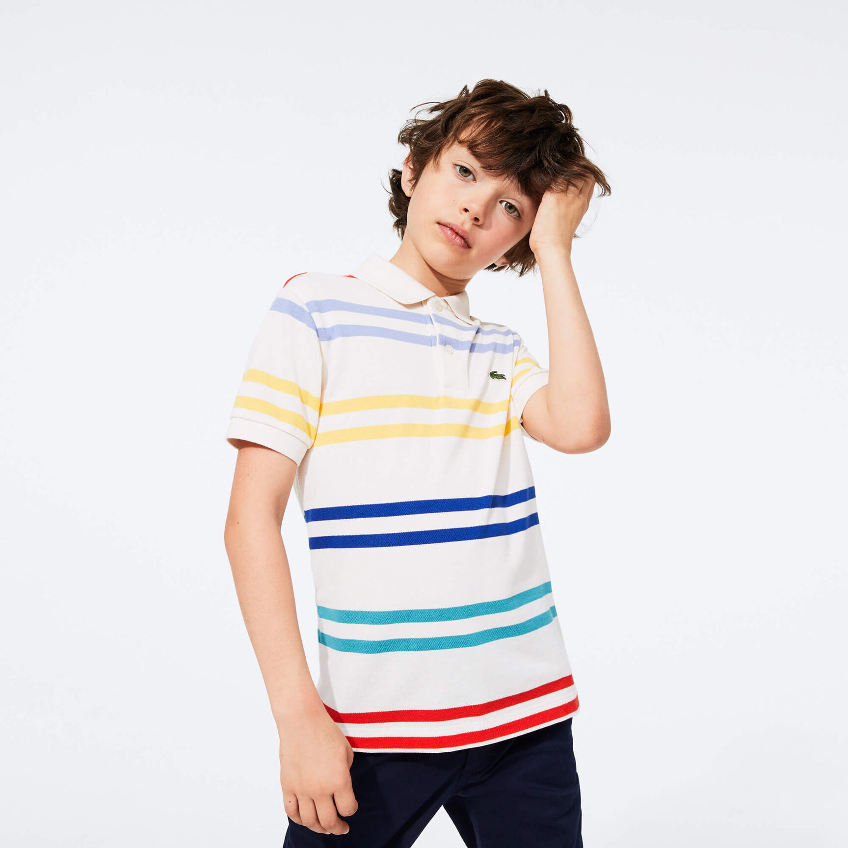 Boy’s Striped Coloured Lacoste Polo Shirt Boy’s Striped Coloured Lacoste Polo Shirt