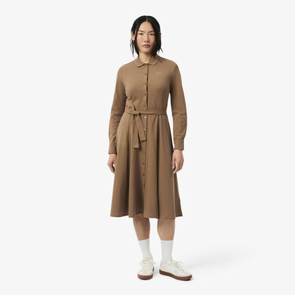 lacoste polo collar belted petit pique dress