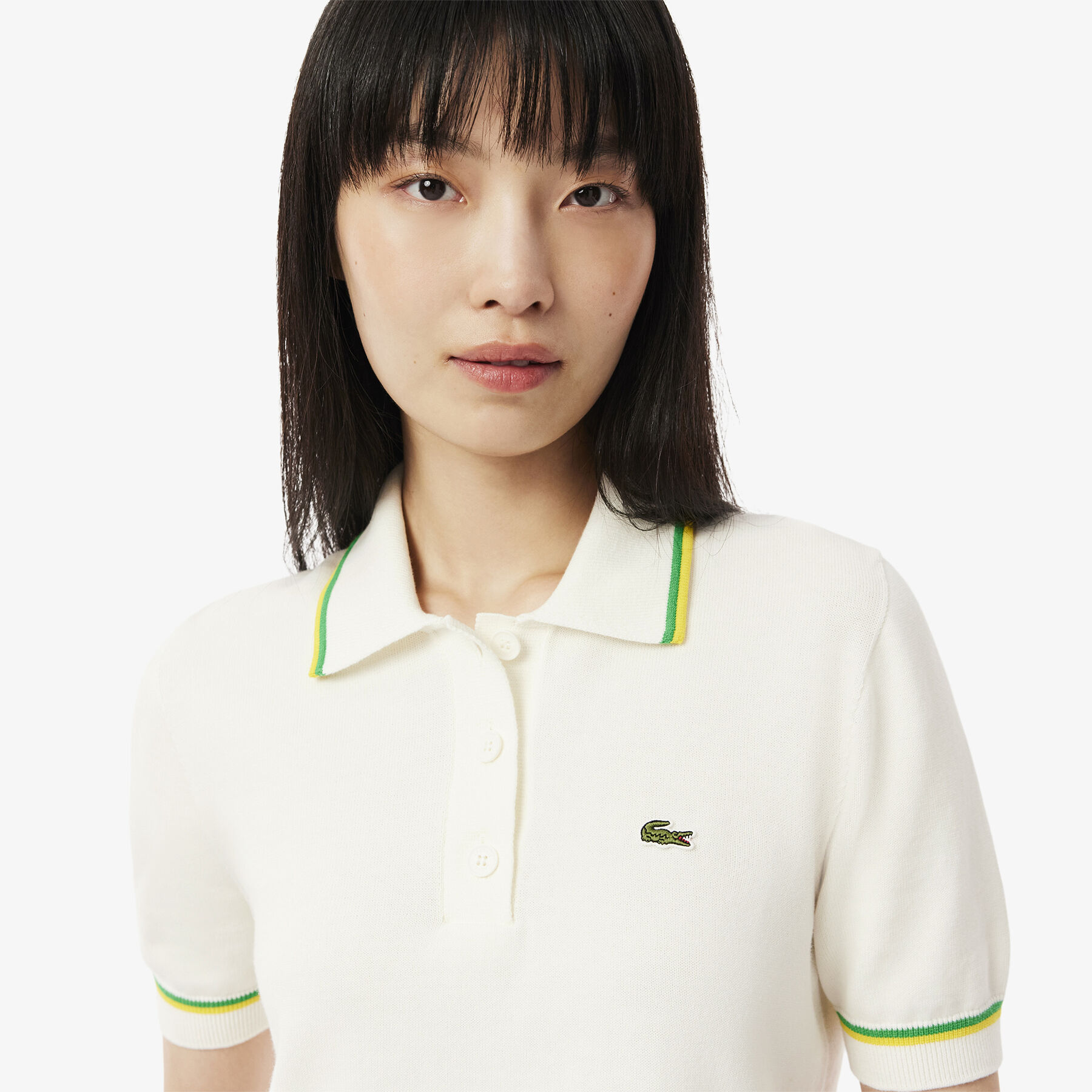 lacoste cropped 3d seamless stretch cotton polo shirt