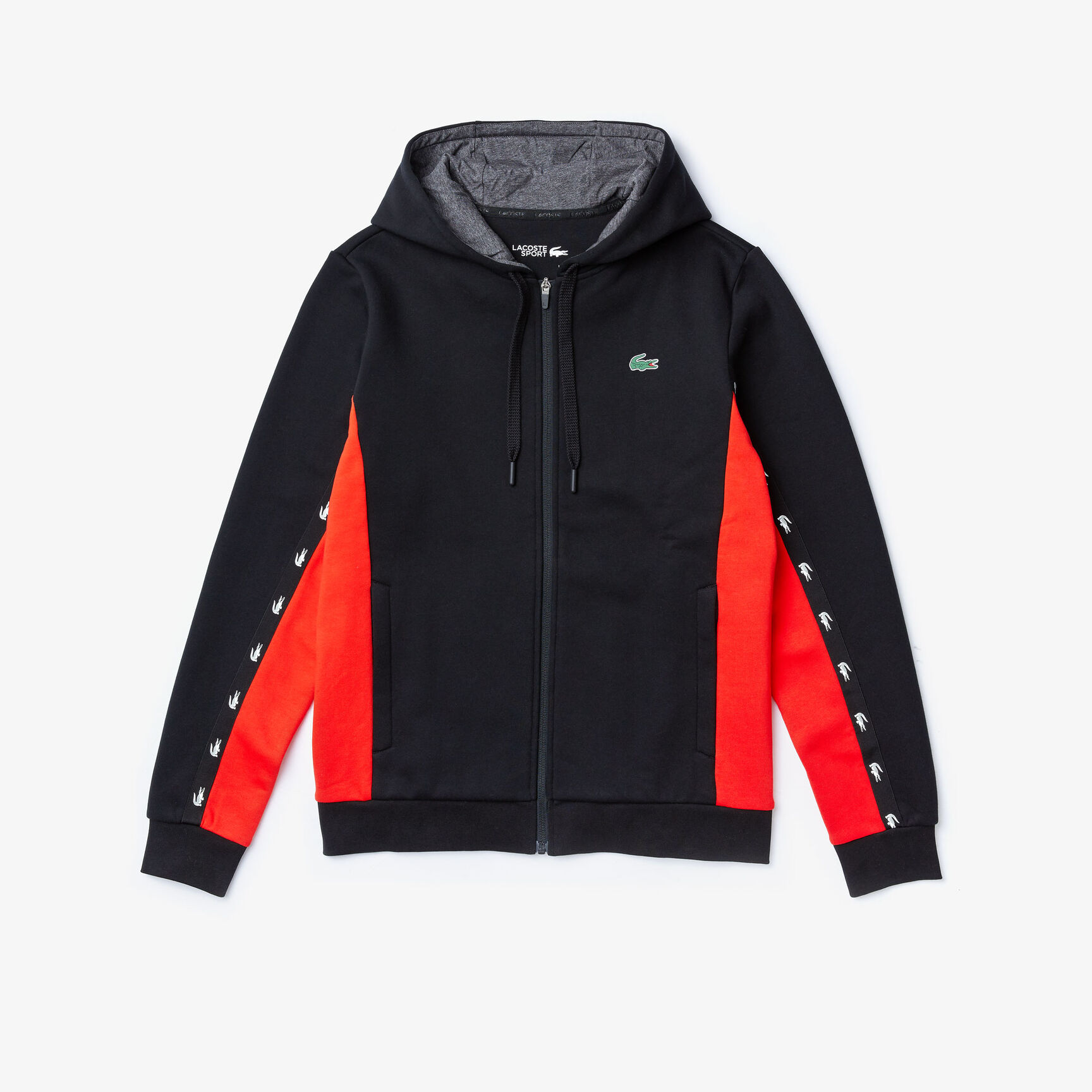 قميص ثقيل للرجال مصنوع من الصوف بلونين ومزود بغطاء رأس من مجموعة Lacoste SPORT