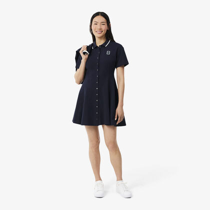 lacoste flared badge accent petit pique dress