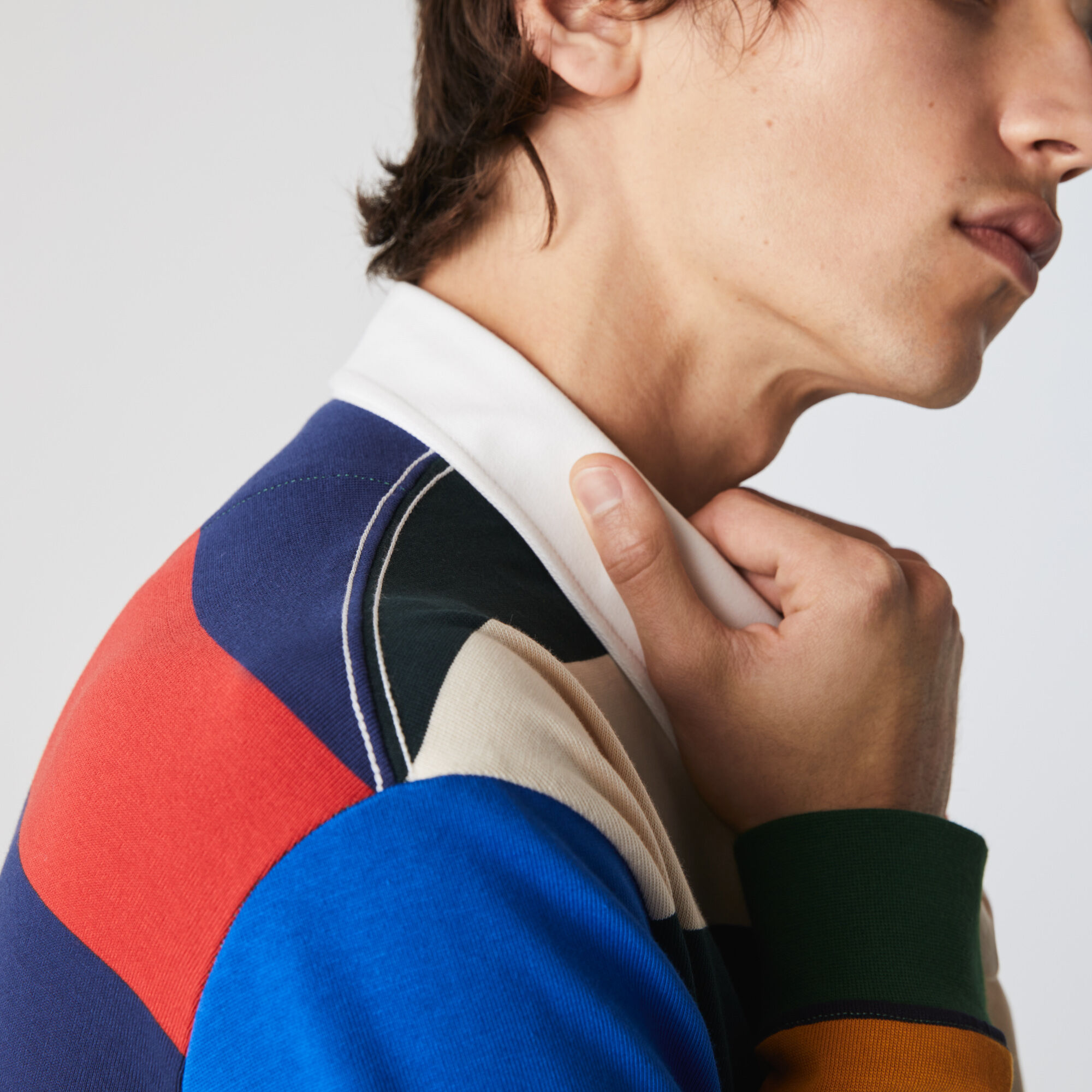 Men’s Lacoste LIVE Loose Fit Colourblock Cotton Rugby Style Polo Shirt Men’s Lacoste LIVE Loose Fit Colourblock Cotton Rugby Style Polo Shirt