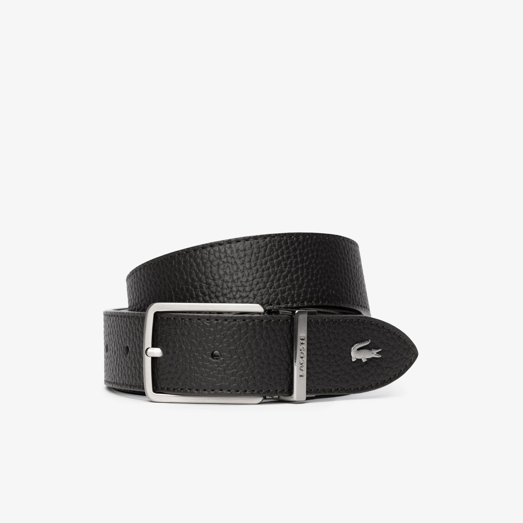 Men's Lacoste Engraved Buckle Grained Leather Belt Men's Lacoste Engraved Buckle Grained Leather Belt