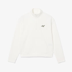 lacoste high neck zipped fleece badge sweatshirt