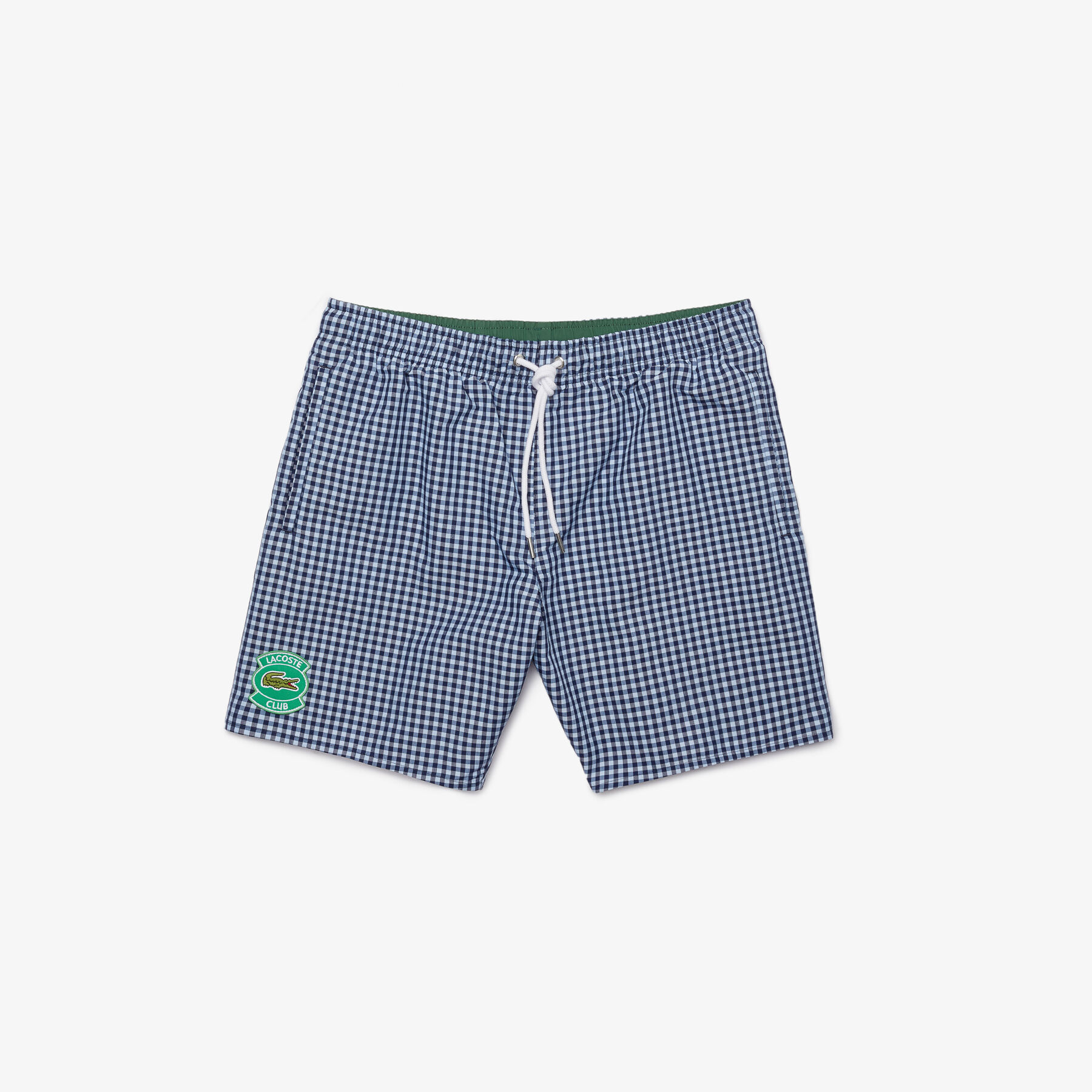 lacoste men s mid length gingham check cotton blend swimming trunks