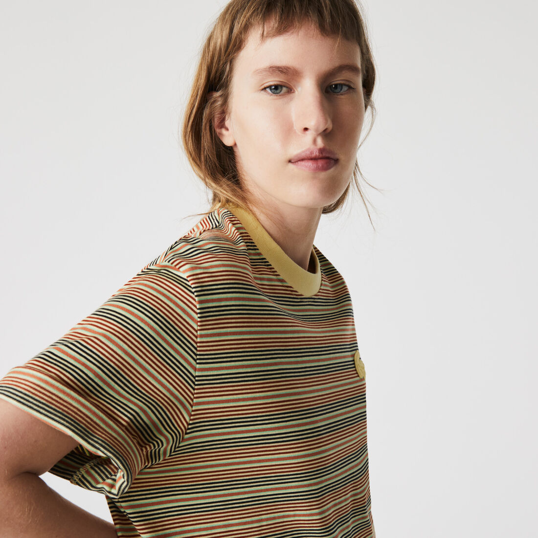 Unisex Lacoste LIVE Loose Fit Crew Neck Striped Cotton T-shirt Unisex Lacoste LIVE Loose Fit Crew Neck Striped Cotton T-shirt