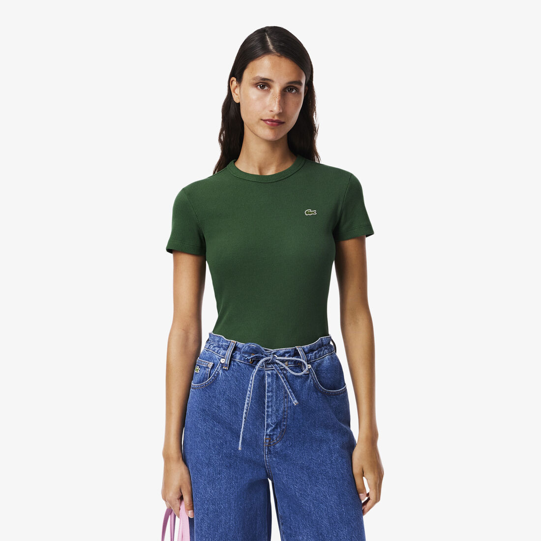 تي شيرت قطني مضلع بقصة ضيقة