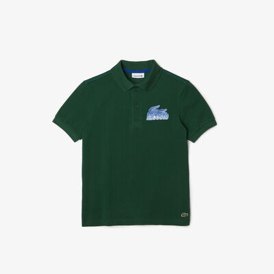 Kids’ Lacoste Organic Cotton Contrast Print Polo Shirt