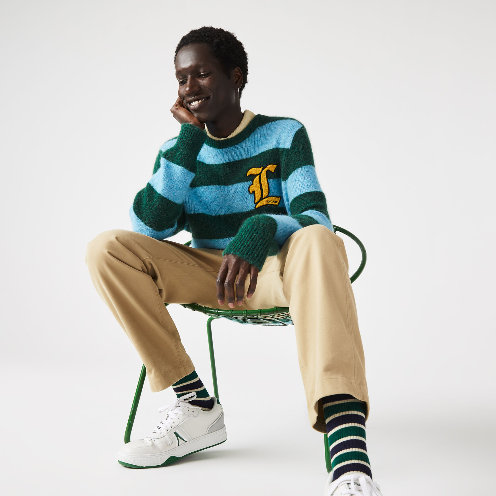 Unisex Lacoste L!VE Badge Striped Wool Blend Sweater Unisex Lacoste L!VE Badge Striped Wool Blend Sweater