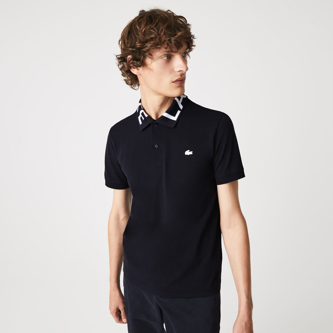 Buy Men's Lacoste Slim Fit Lettered Neck Light Breathable Piqué