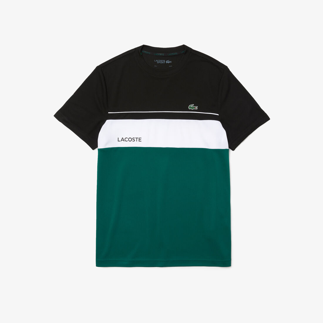 تي شيرت مسامي للرجال بكتل لونية وفتحة رقبة مستديرة مجموعة Lacoste SPORT