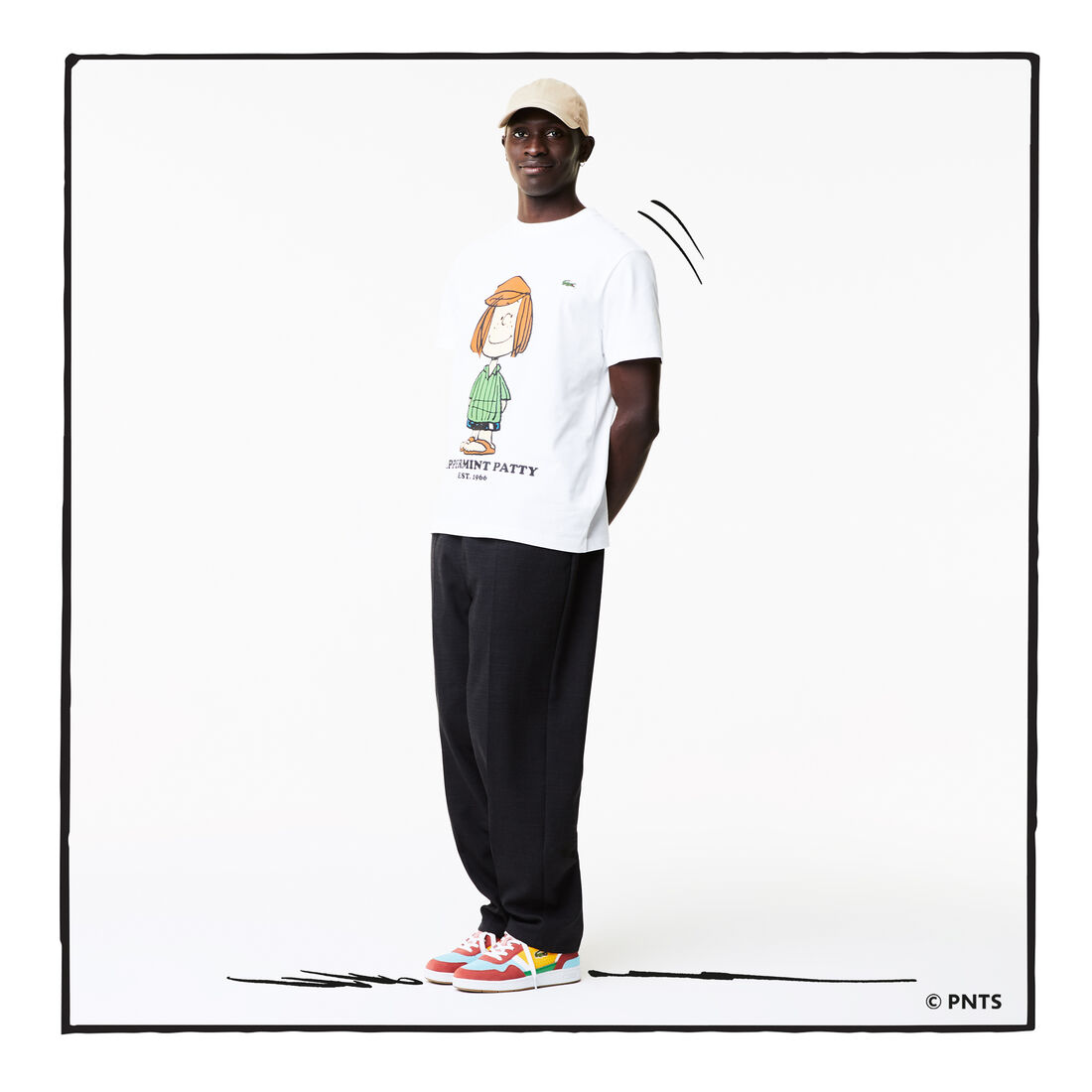 تيشيرت رجالي من القطن العضوي بياقة مستديرة من Lacoste x Peanuts