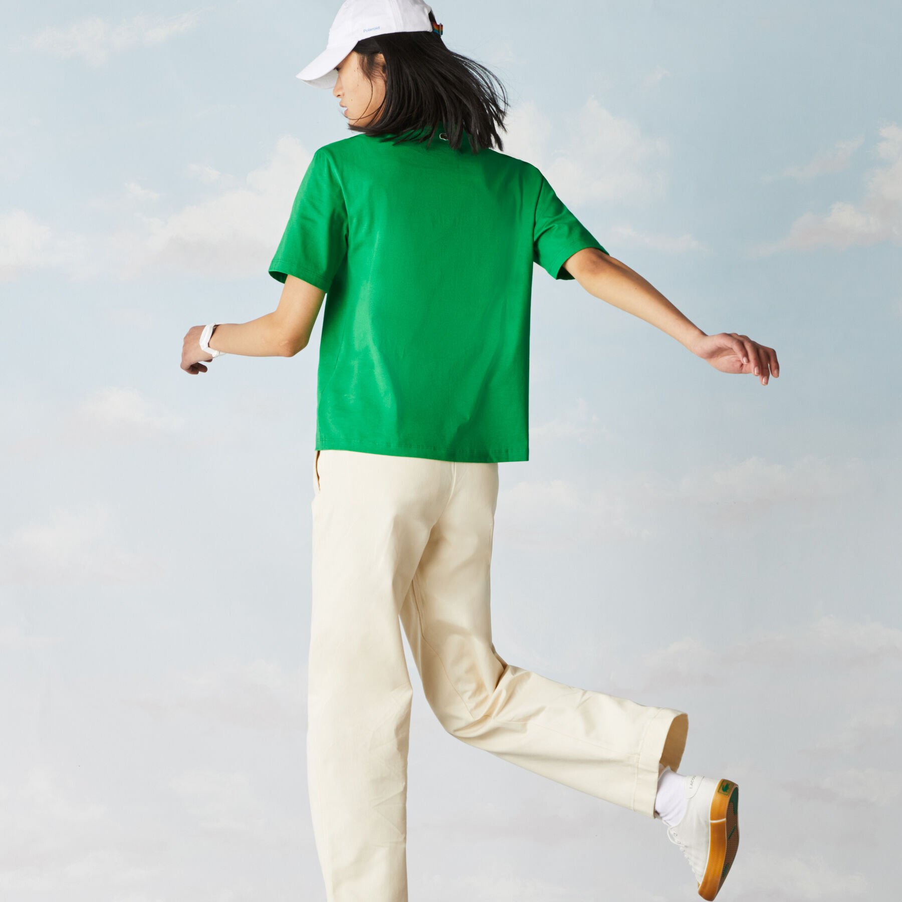 lacoste women s crew neck polaroid collaboration print cotton t shirt