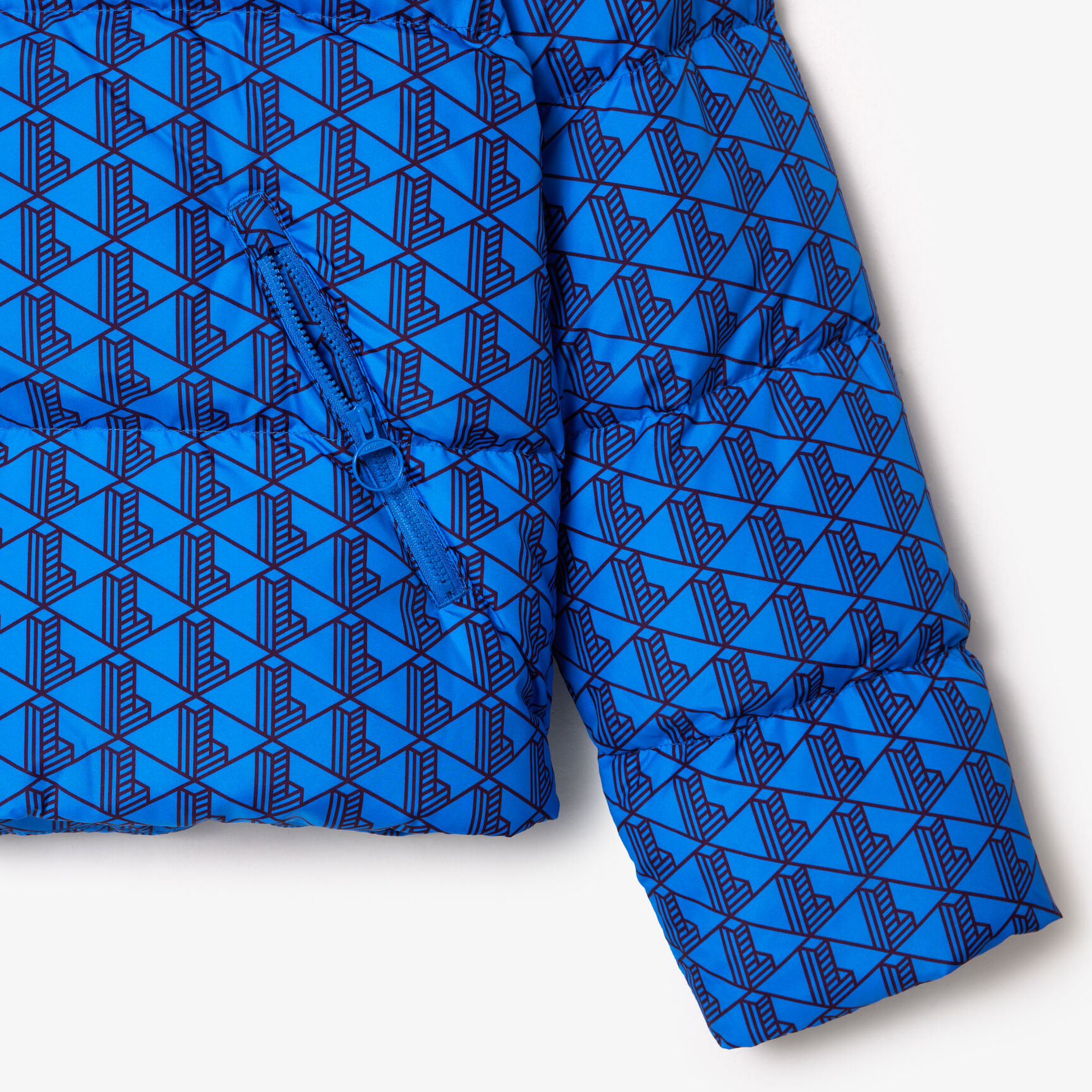 Hooded Monogram Print Puffer Jacket with Puffed Croc at Back Hooded Monogram Print Puffer Jacket with Puffed Croc at Back