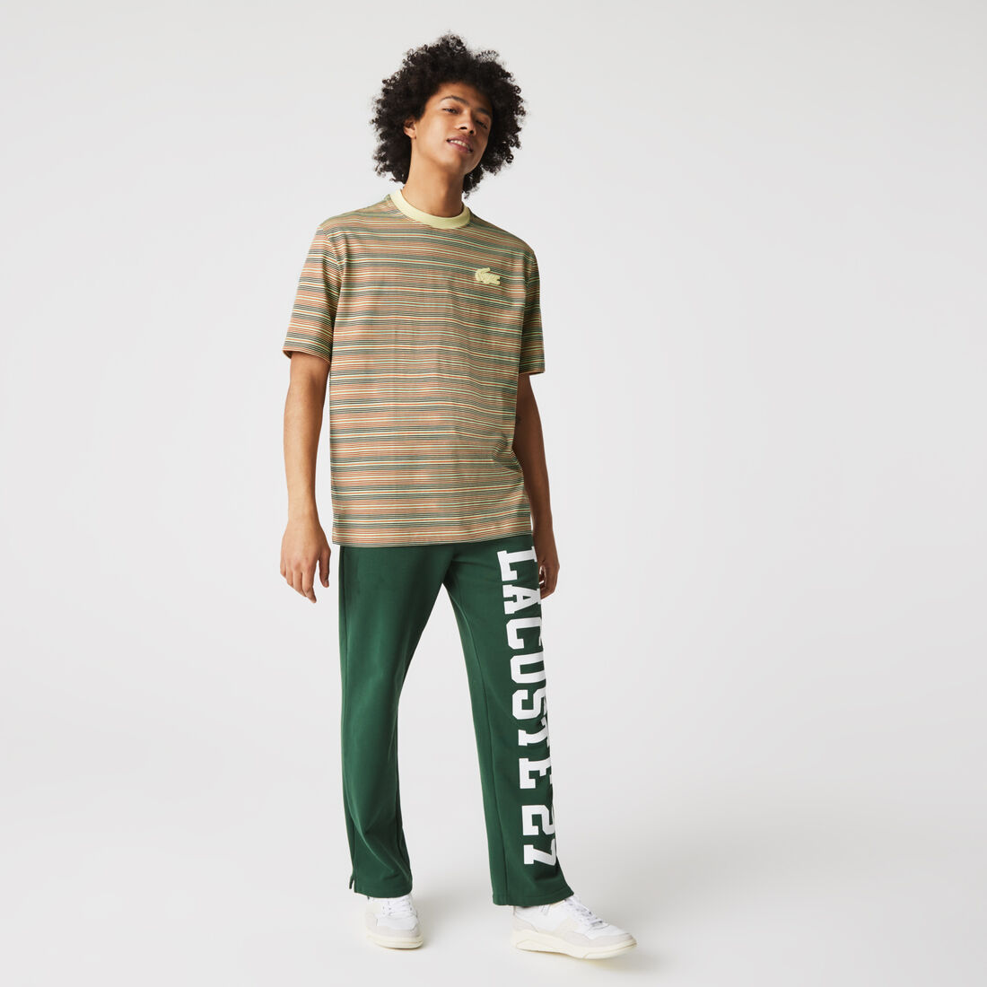 Unisex Lacoste LIVE Loose Fit Crew Neck Striped Cotton T-shirt Unisex Lacoste LIVE Loose Fit Crew Neck Striped Cotton T-shirt