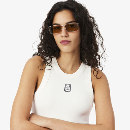 lacoste slim fit badge accent rib knit tank top