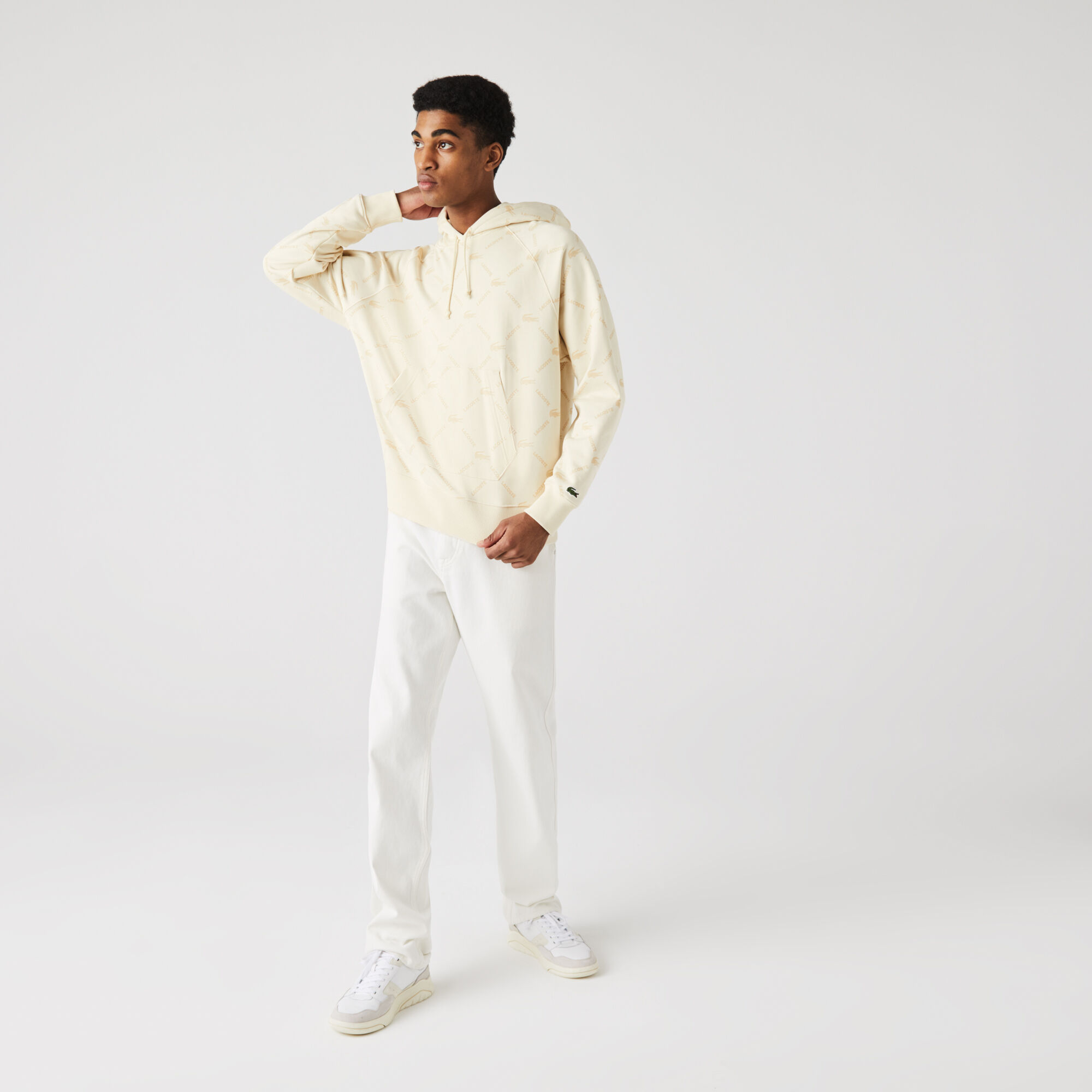 Unisex Lacoste LIVE Loose Fit Hooded Monogram Cotton Sweatshirt Unisex Lacoste LIVE Loose Fit Hooded Monogram Cotton Sweatshirt