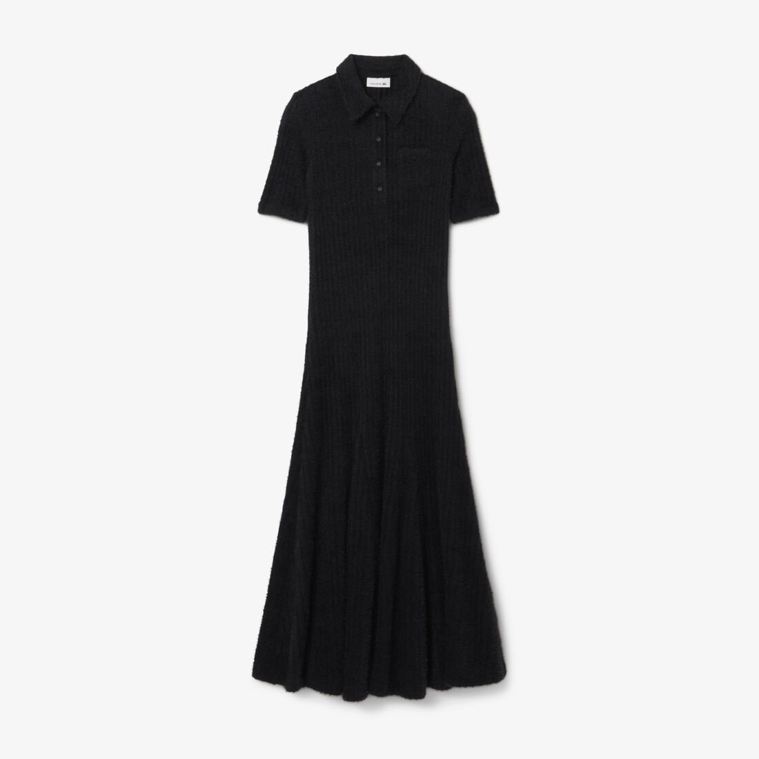 Fuzzy Ribbed Knit Polo Collar Dress